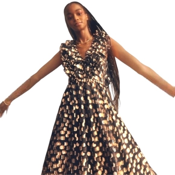 Metallic Clipdot Open-Back Ruffle Maxi Dress - Picture 3 of 6